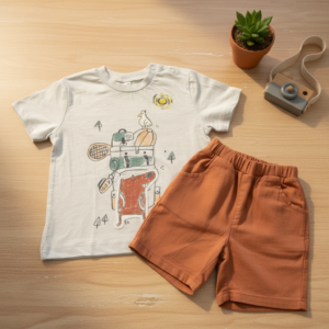 καφέ παντελονάκι σετ με T-shirt