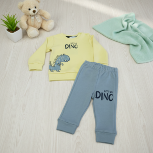 Σετ φόρμες litle dino με κουμπιά στον ώμο και μακρύ μανίκι με λάστιχο στα άκρα